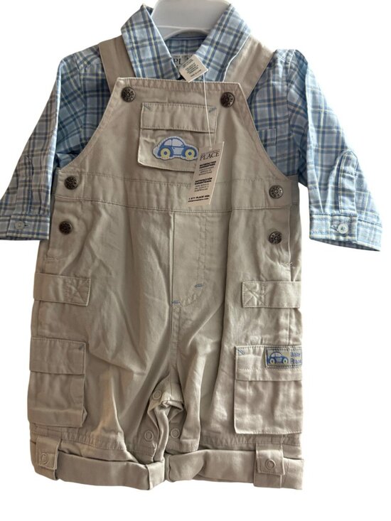 The Children's Place Other - The Childrens Place Baby Boy Overalls Set 0-3M Beige & Blue Plaid